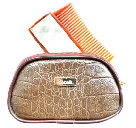 Travel Leather Bag with Comb &Mirror 