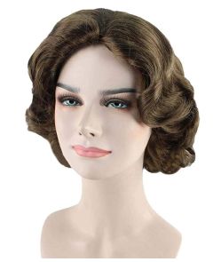 1950's BROWN 08 COLOUR, GLAMOROUS, FINGER WAVE CURLY, SHORT HUMAN HAIR